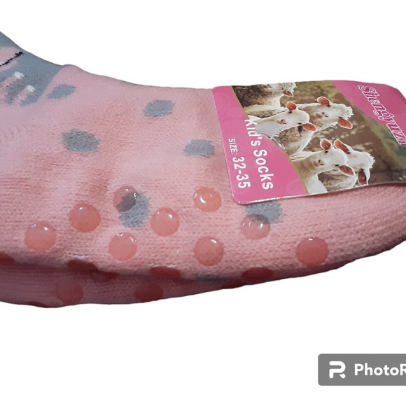 Dinosaur Child's Pink/Gray Fluffy Slipper Socks - Picture 3 of 11